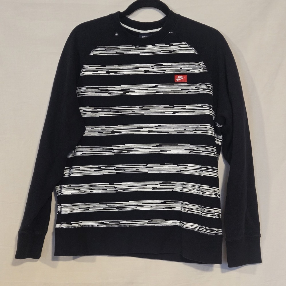 Nike Black Stripe Embroidered Logo Crewneck Sweatshirt Size L Men's